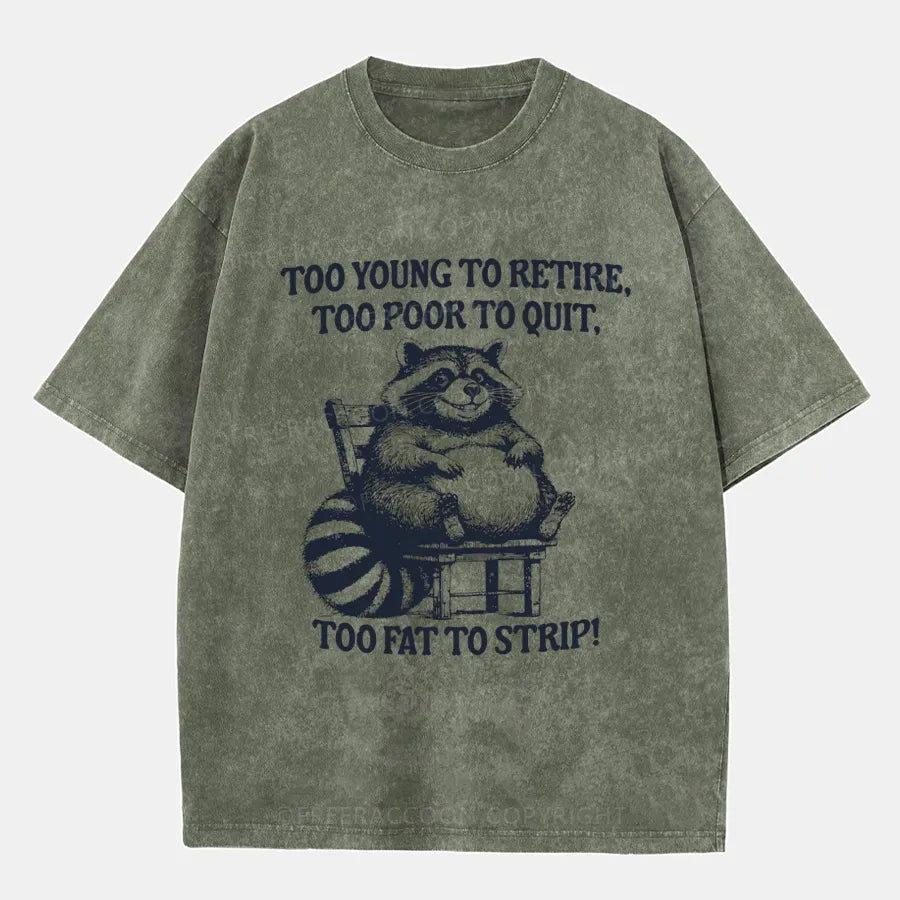 Vintage Too Young To Retire Too Poor To Quit Too Fat To Strip Washed T-Shirt