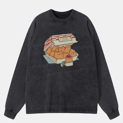 Vintage Fast Food Cat Cool Washed Long Sleeve Shirt