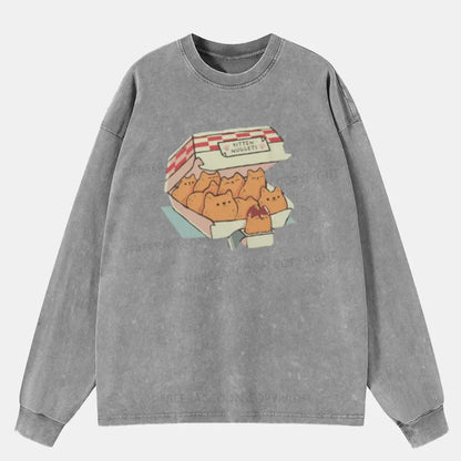 Vintage Fast Food Cat Cool Washed Long Sleeve Shirt