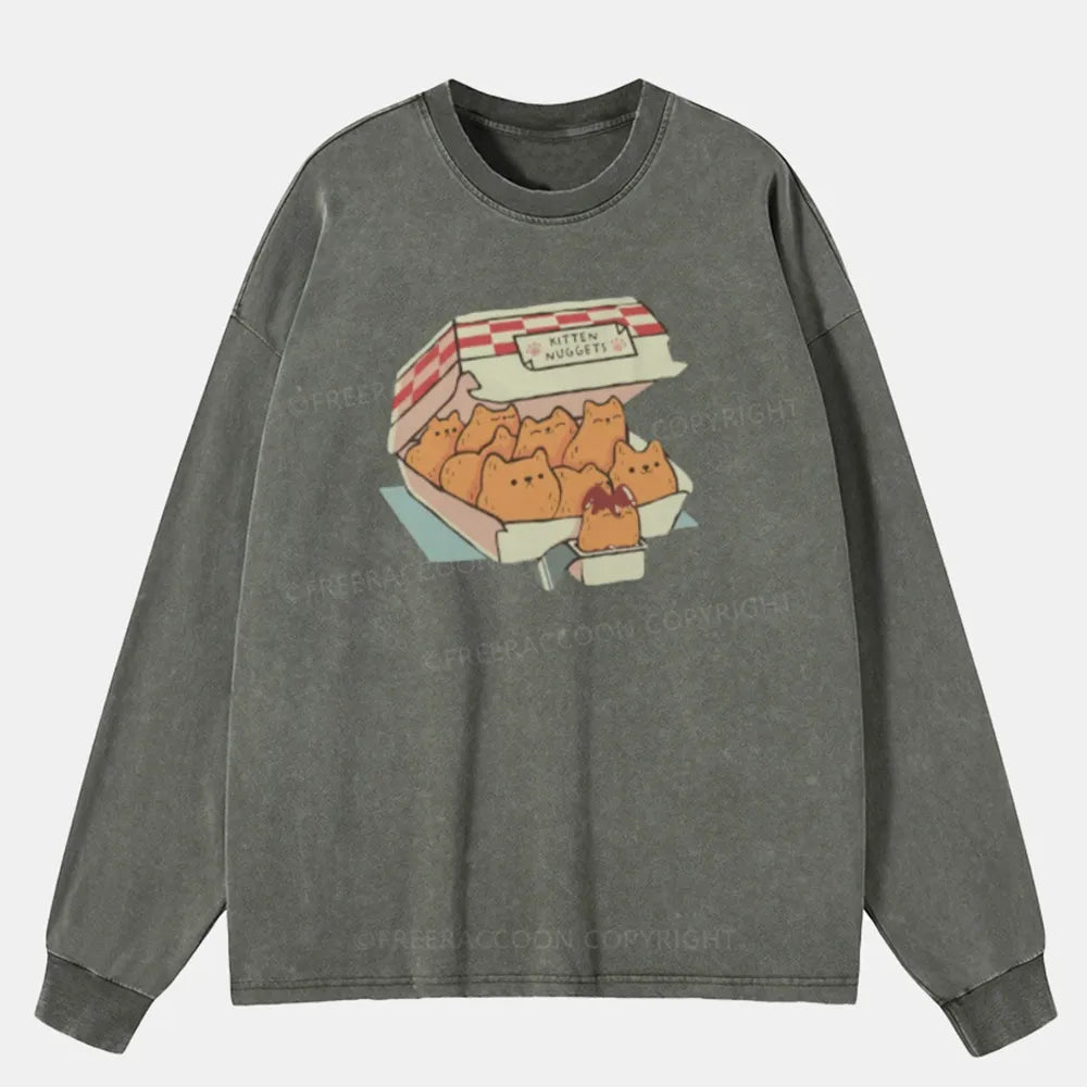 Vintage Fast Food Cat Cool Washed Long Sleeve Shirt