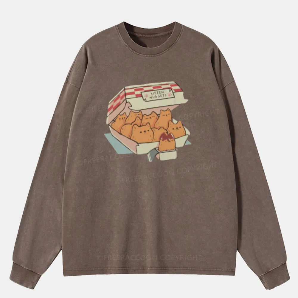 Vintage Fast Food Cat Cool Washed Long Sleeve Shirt