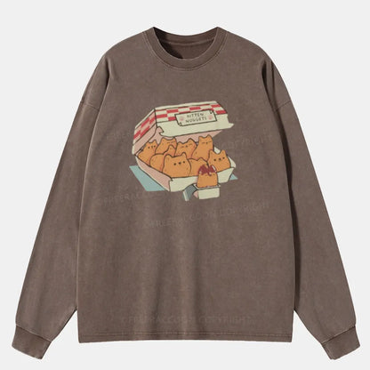 Vintage Fast Food Cat Cool Washed Long Sleeve Shirt