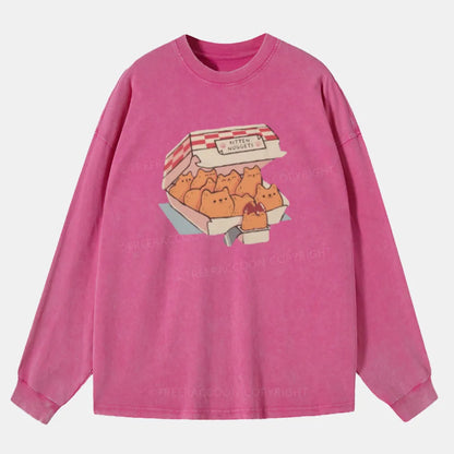 Vintage Fast Food Cat Cool Washed Long Sleeve Shirt