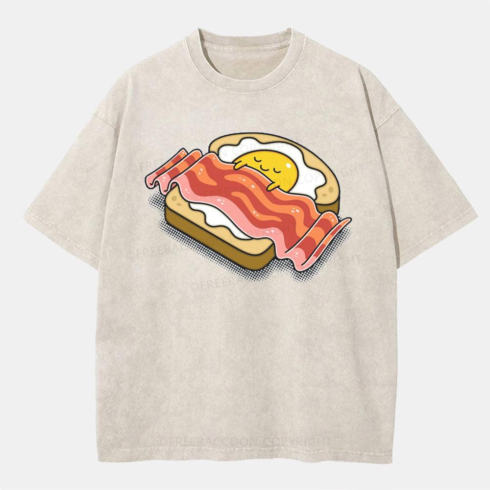 Vintage Sleepy Breakfast Washed T-ShirtFat,T-Shirt,Washed TS,2502M,Siena,250225,Food,Egg,Bacon,Bread,Humor