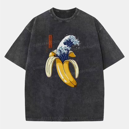 Vintage The Great Wave Of Banana Washed T-ShirtT-Shirt,Washed TS,2502M,Siena,250225,Food,banana,Art