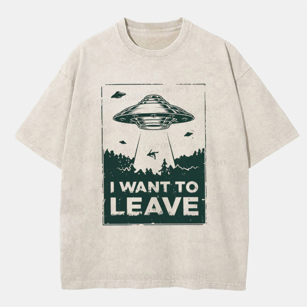 Vintage I Want To Leave Washed T-ShirtT-Shirt,Washed TS,2502M,Siena,250225,Mystery,UFO