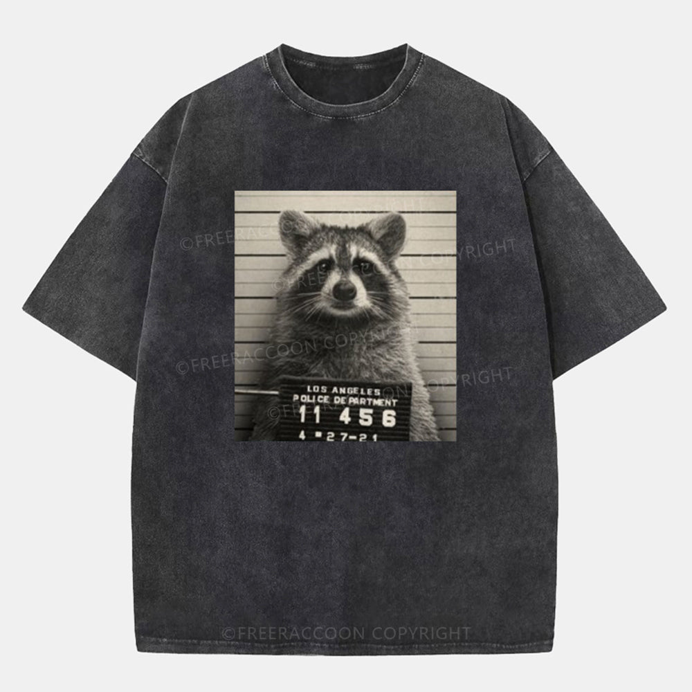 Vintage Raccoon Mugshot Washed T-ShirtT-Shirt,Washed TS,2502M,Siena,250225,Humor,Animal,Raccoon,meme