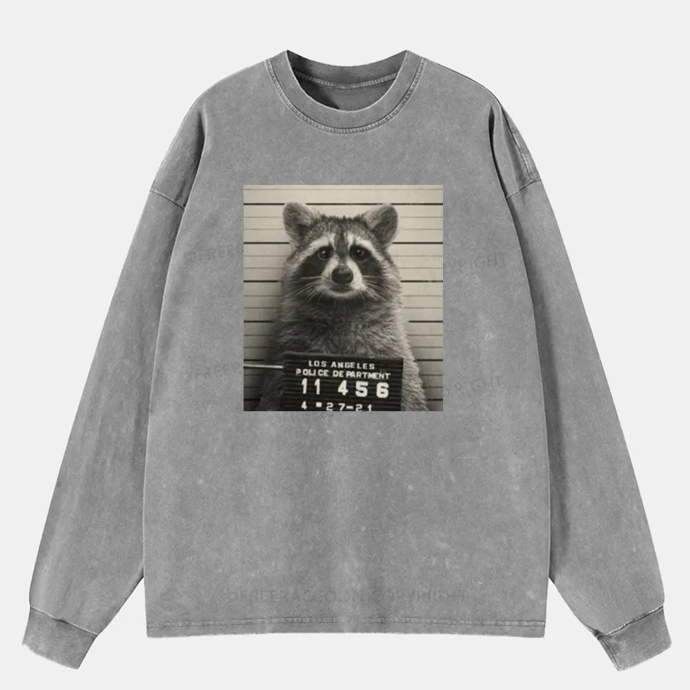 Vintage Raccoon Mugshot Washed Long Sleeve Shirt