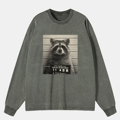 Vintage Raccoon Mugshot Washed Long Sleeve Shirt