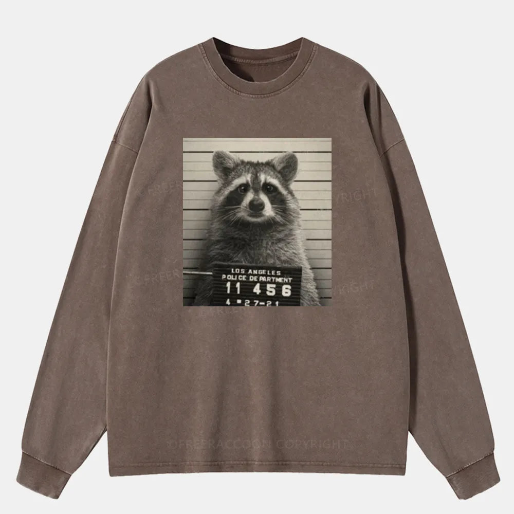 Vintage Raccoon Mugshot Washed Long Sleeve Shirt