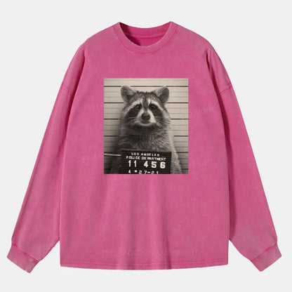 Vintage Raccoon Mugshot Washed Long Sleeve Shirt