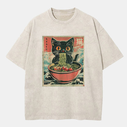 Vintage Cat Ramen Washed T-Shirt