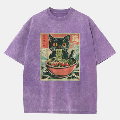 Vintage Cat Ramen Washed T-Shirt