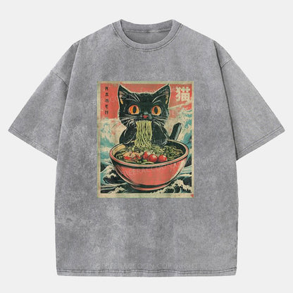 Vintage Cat Ramen Washed T-Shirt