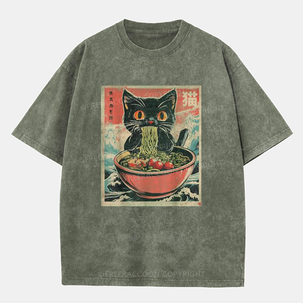 Vintage Cat Ramen Washed T-Shirt