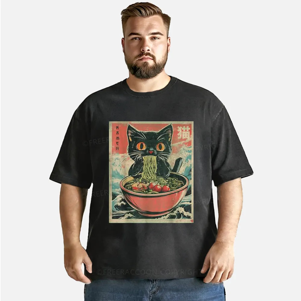 Vintage Cat Ramen Washed T-Shirt