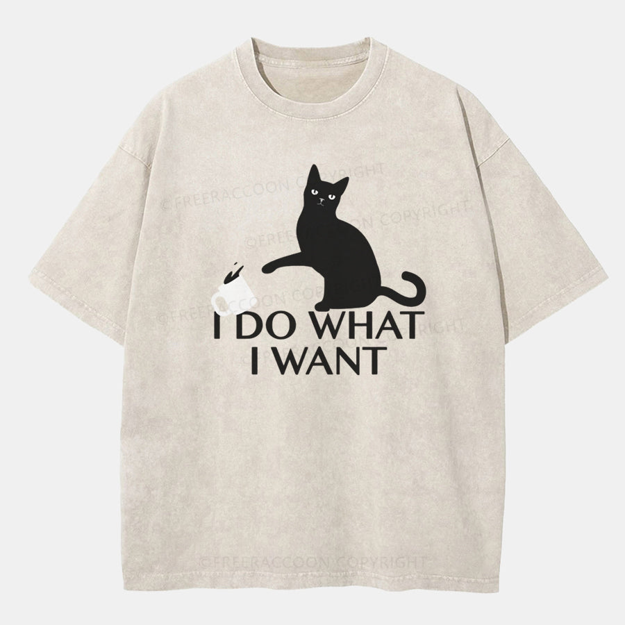 Vintage I Do What I Want Washed T-ShirtT-Shirt,Washed TS,2502M,Siena,250225,Humor,Animal,Cat,Confidence