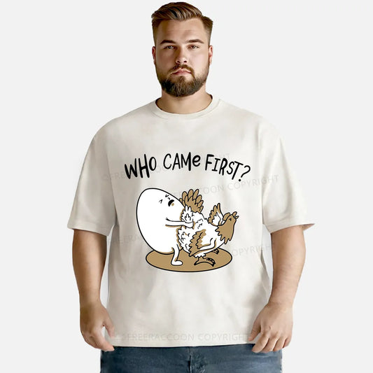 Vintage Who Came First Chicken Or Egg Washed T-Shirt