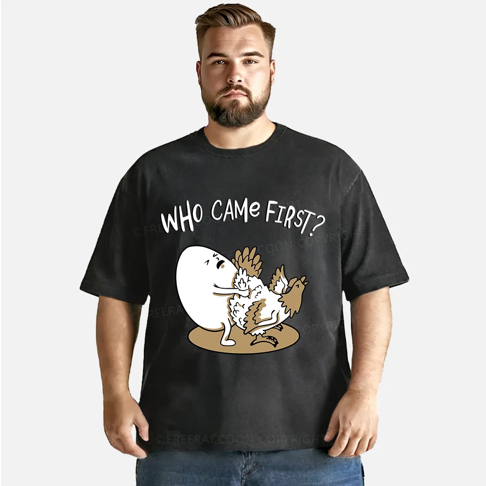 Vintage Who Came First Chicken Or Egg Washed T-Shirt