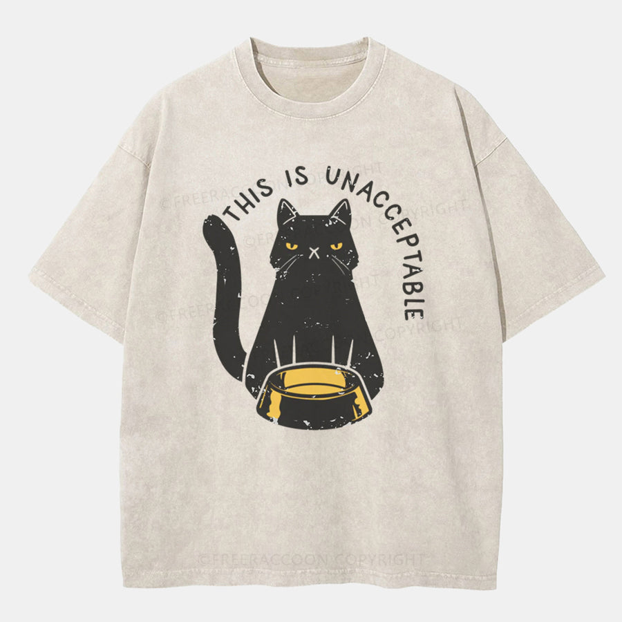 Vintage This Is Unacceptable Washed T-ShirtT-Shirt,Washed TS,2502M,Siena,250225,Humor,Animal,Cat,Sarcasm