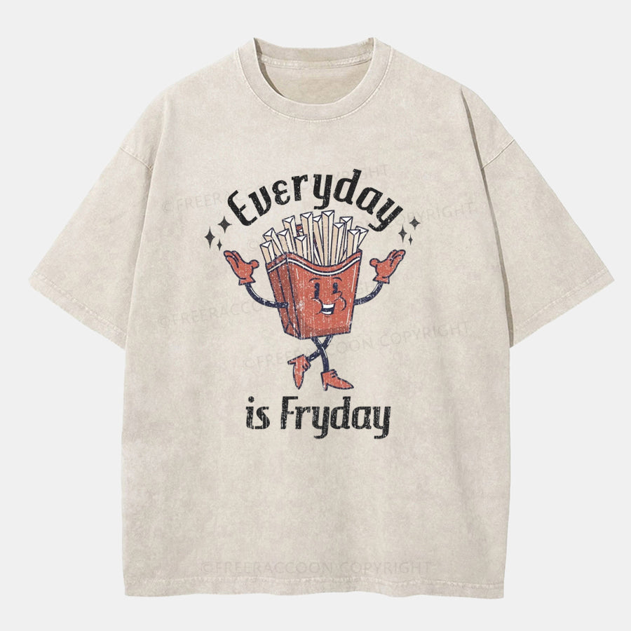 Vintage Everyday Is Fryday Washed T-ShirtT-Shirt,Washed TS,2502M,Siena,250225,Humor,Puns,Fries,Food,Fat