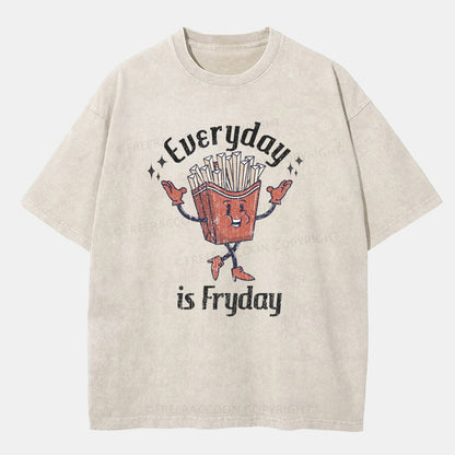 Vintage Everyday Is Fryday Washed T-ShirtT-Shirt,Washed TS,2502M,Siena,250225,Humor,Puns,Fries,Food,Fat