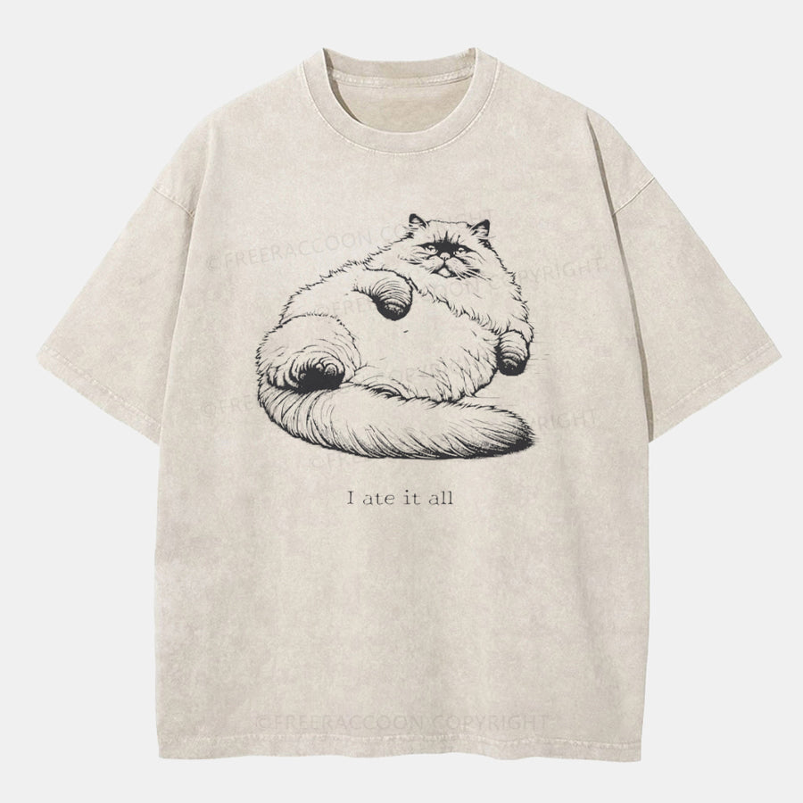 Vintage I Ate It All Washed T-ShirtT-Shirt,Washed TS,2502M,Siena,250225,Fat,Animal,Cat,Humor,zichao