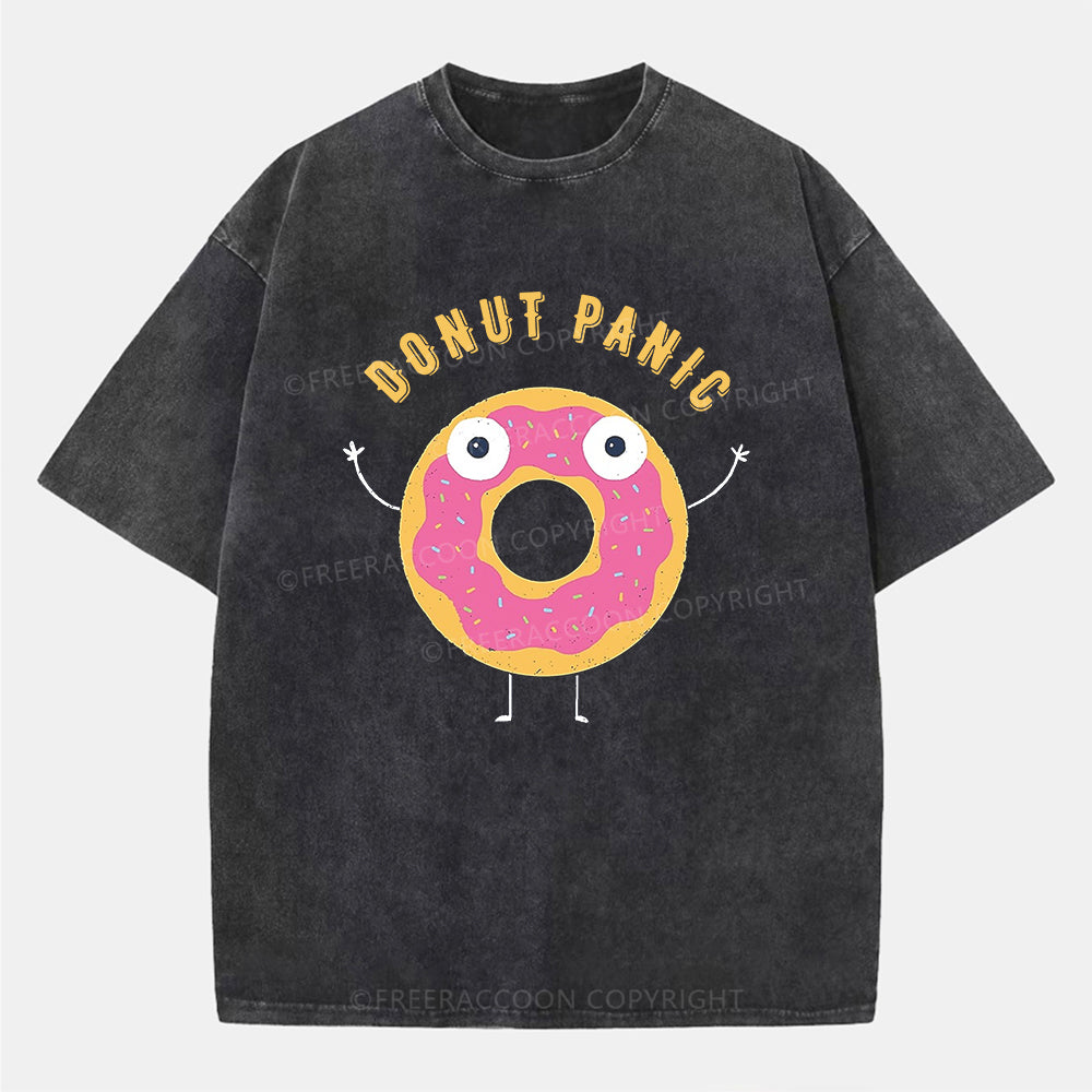 Vintage Donut Panic Washed T-ShirtT-Shirt,Washed TS,2502M,Siena,250225,Humor,Fat,Food,Donut,Puns