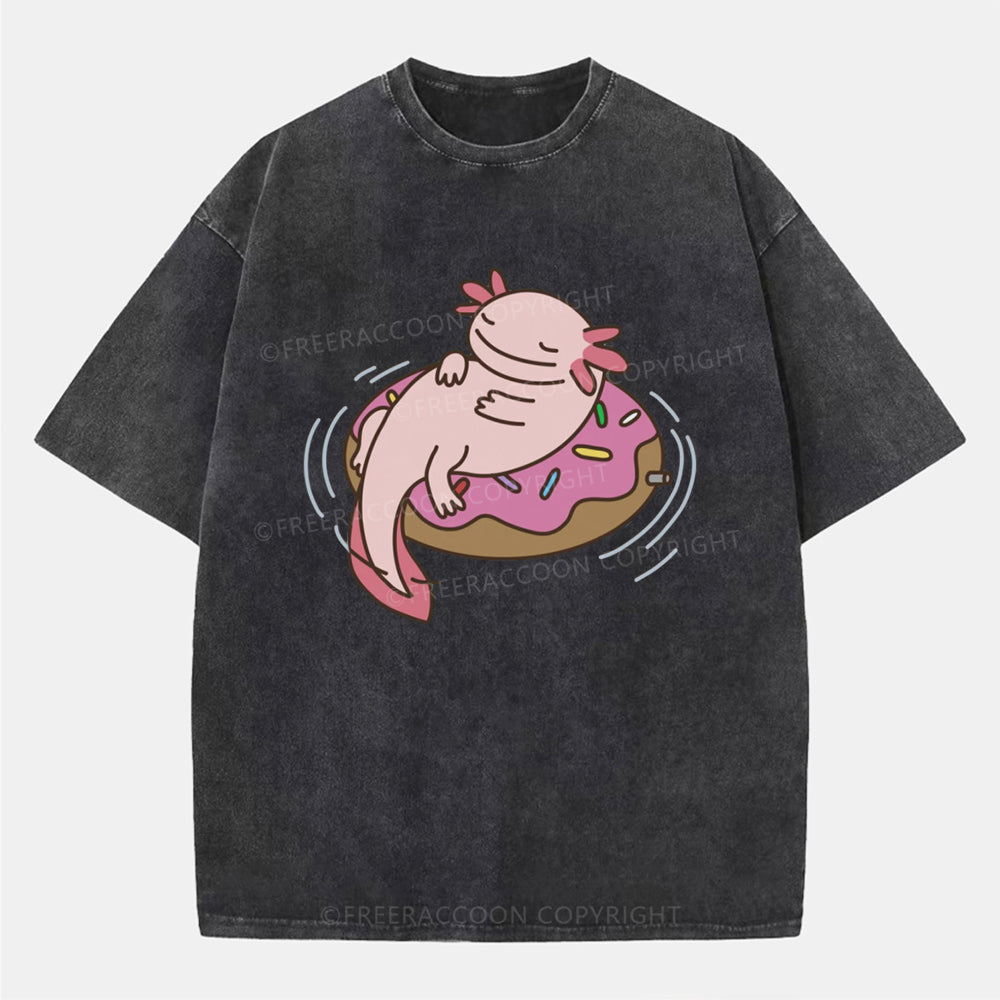 Vintage Axolotl And Dount Washed T-ShirtT-Shirt,Washed TS,2502M,Siena,250225,Animal,Fat,Donut,Axolotl