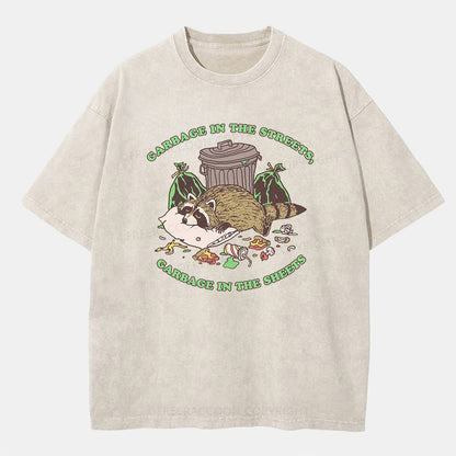 Vintage Garbage In The Streets, Garbage In The Sheets Washed T-ShirtT-Shirt,Washed TS,2502M,Siena,250225,Animal,Humor,Raccoon,Rhyme