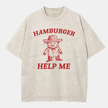 Vintage Hamburger Help Me Washed T-ShirtT-Shirt,Washed TS,2502M,Siena,250225,Humor,Animal,Bear,Fat