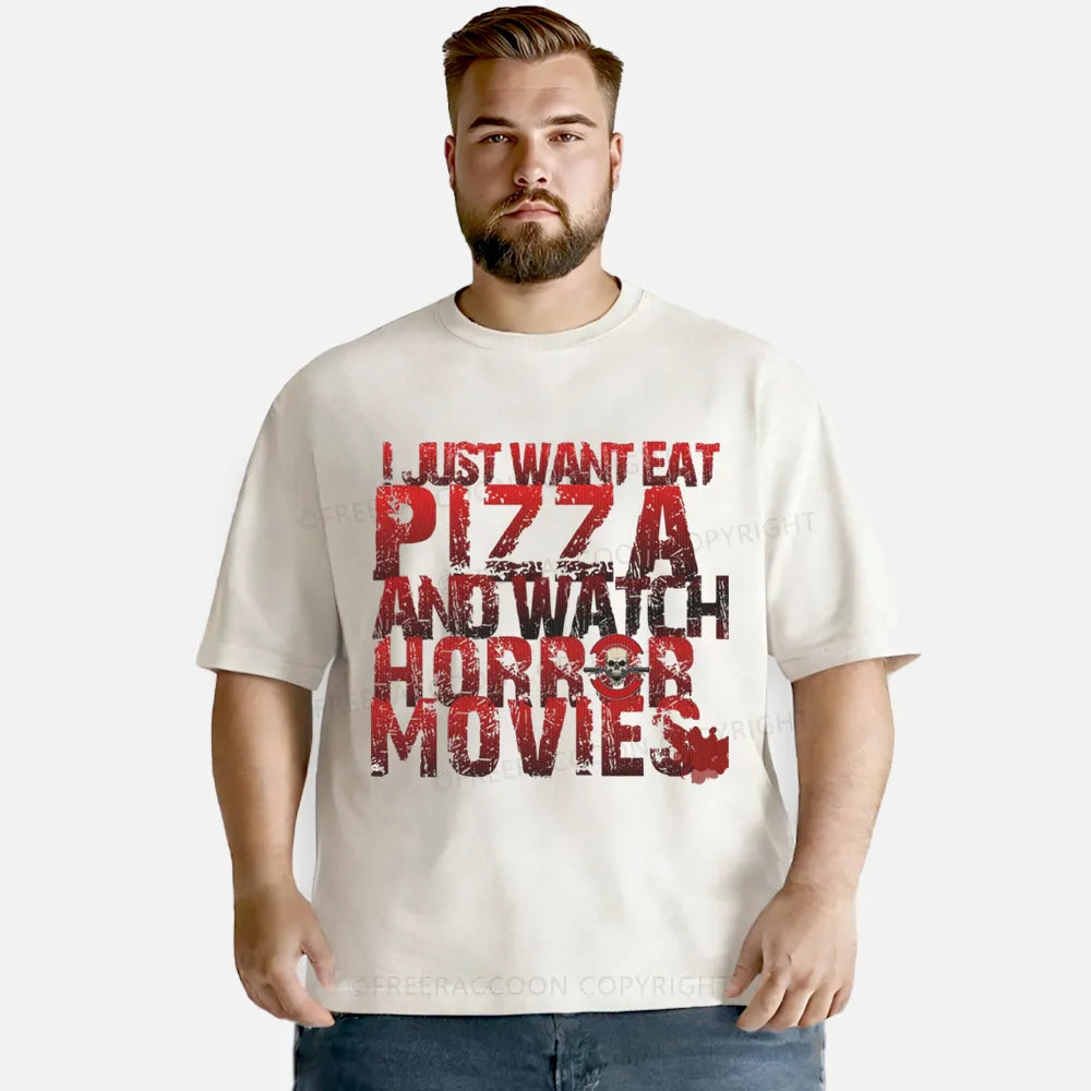 Vintage I Just Want Eat Pizza And Watch Horror Movies Washed T-Shirt