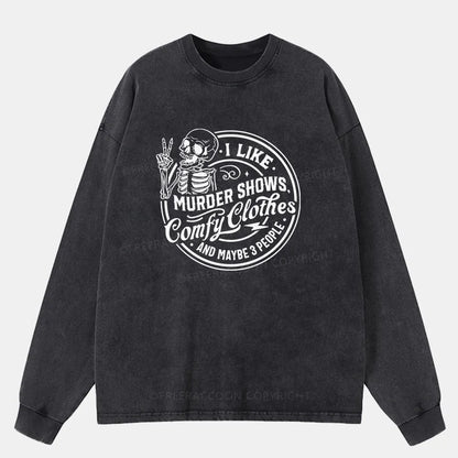 Vintage I Like Murder Shows Washed Long Sleeve Shirt