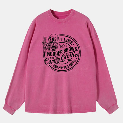 Vintage I Like Murder Shows Washed Long Sleeve Shirt