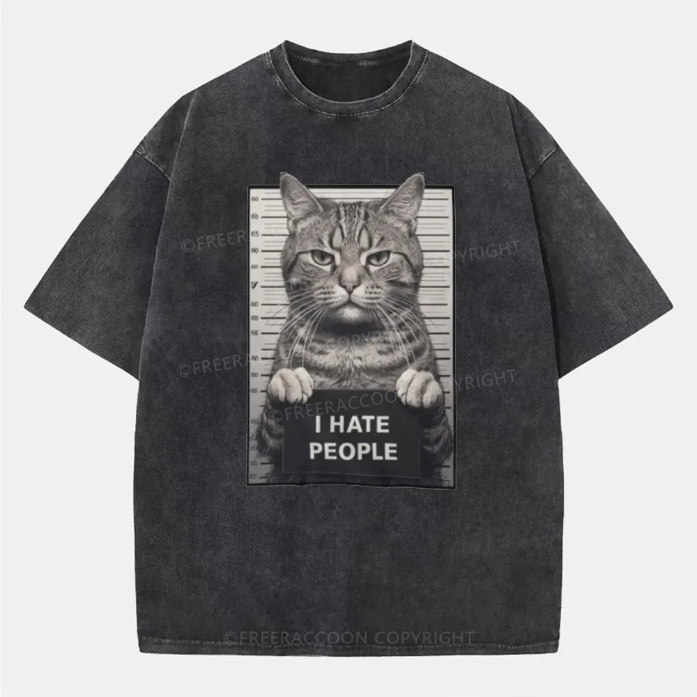 Vintage I Hate People Cat Washed T-Shirt