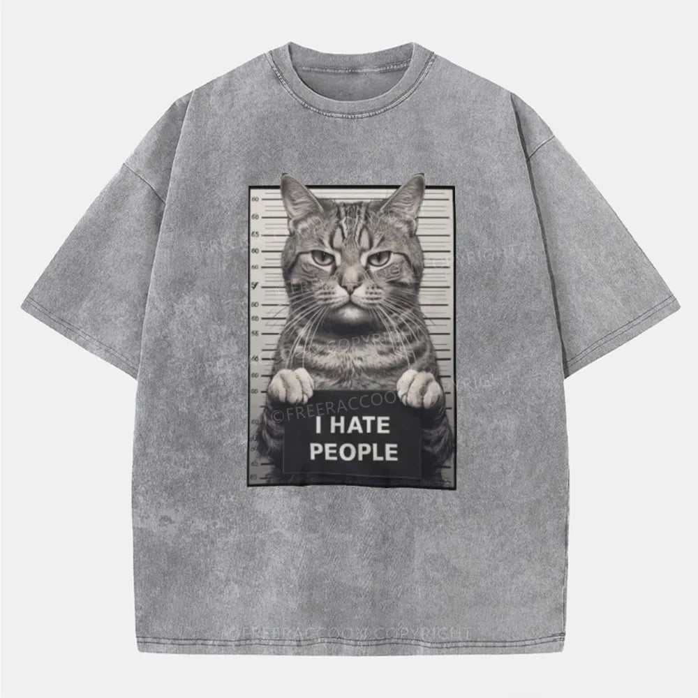 Vintage I Hate People Cat Washed T-Shirt