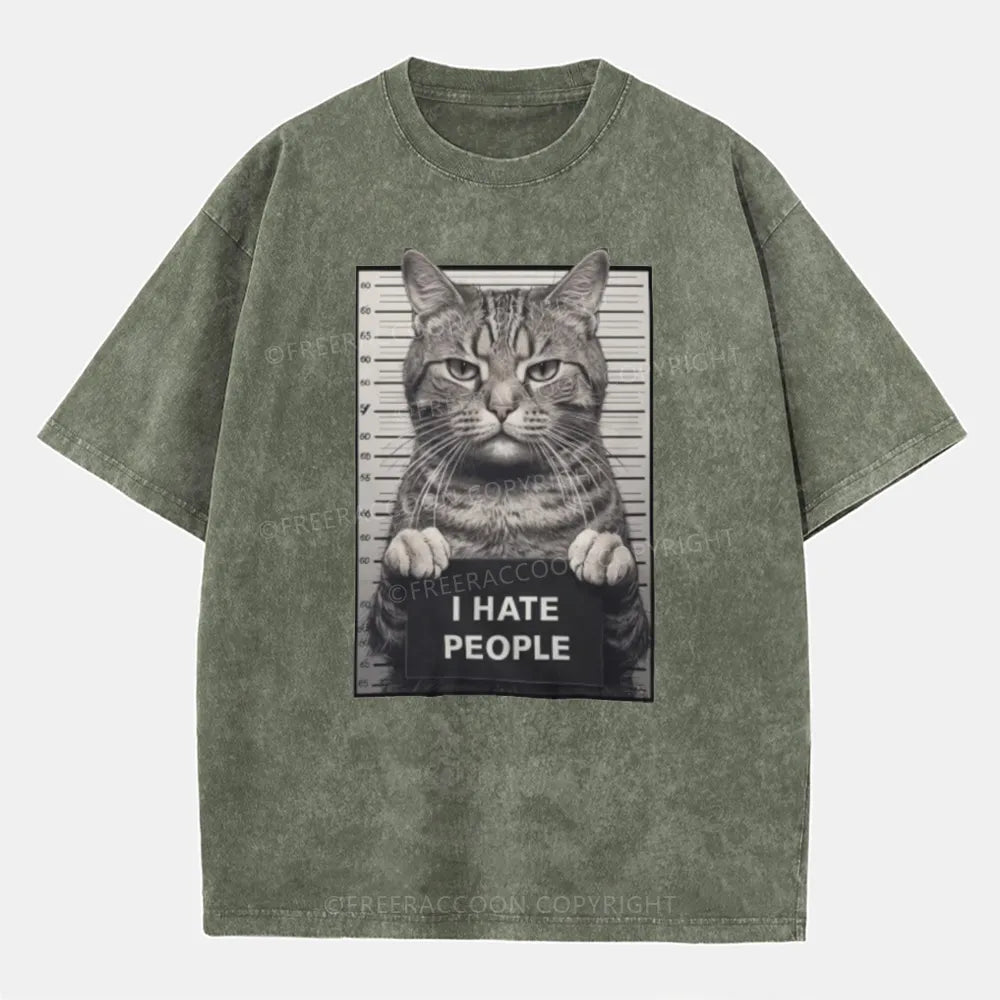 Vintage I Hate People Cat Washed T-Shirt