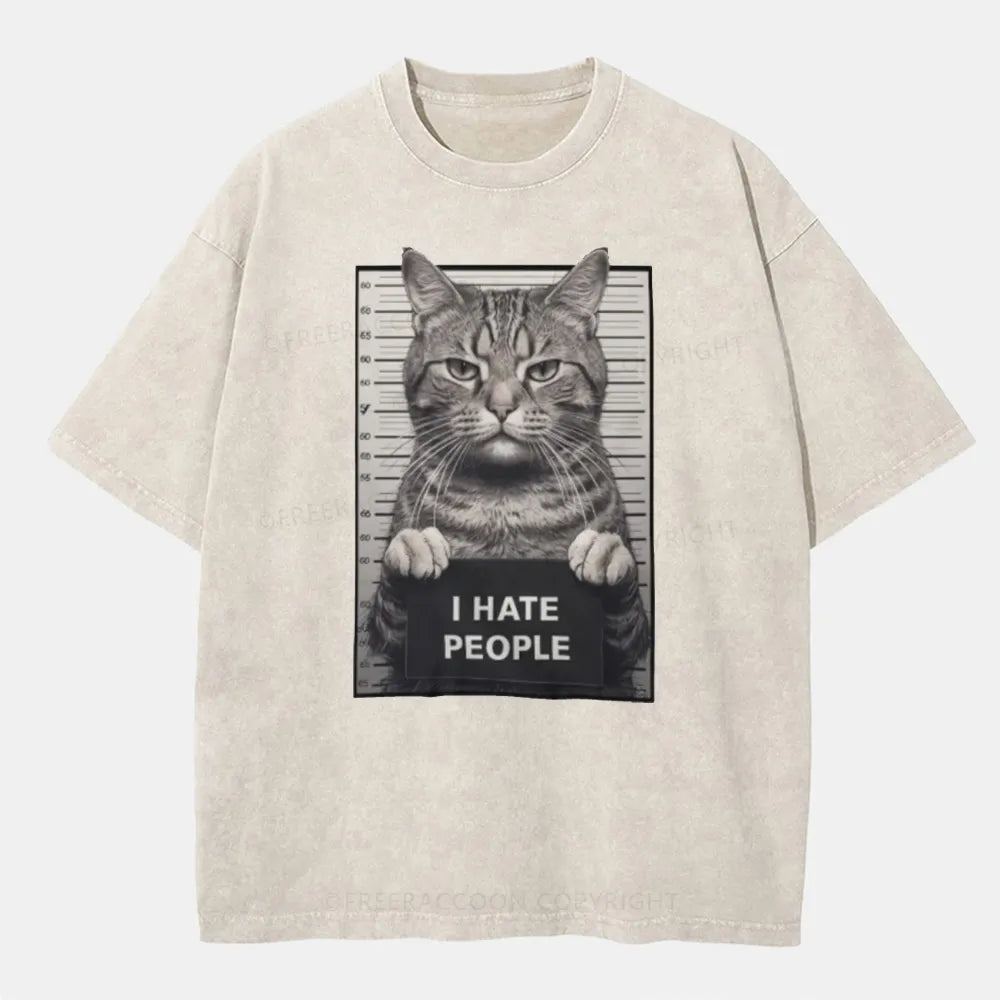 Vintage I Hate People Cat Washed T-Shirt