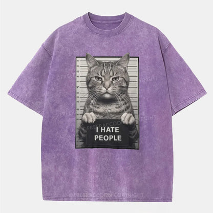 Vintage I Hate People Cat Washed T-Shirt