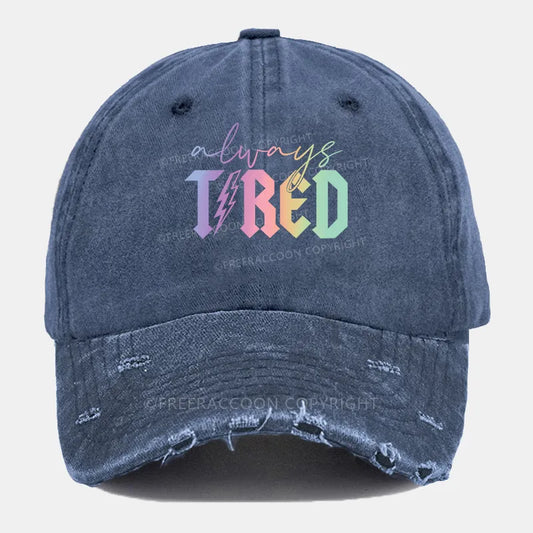 Vintage Always Tired Glitter Ripped Washed Cap