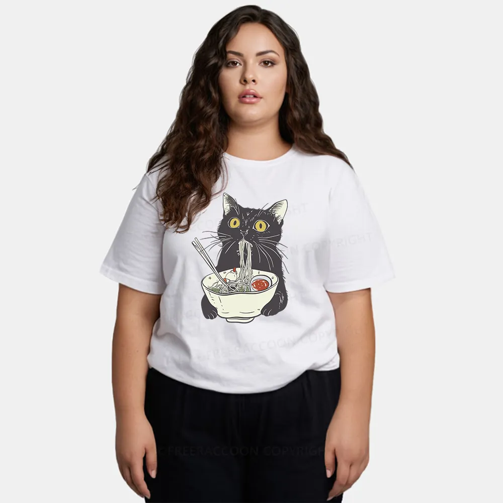 Vintage Funny Cat Eating Noodles Classic T-Shirt