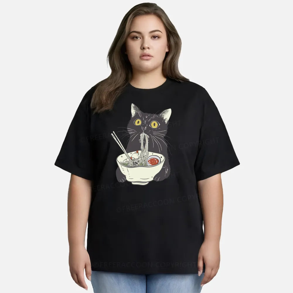 Vintage Funny Cat Eating Noodles Classic T-Shirt