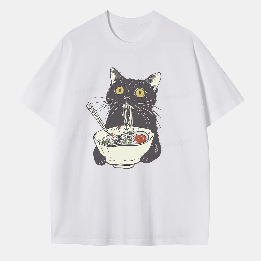 Vintage Funny Cat Eating Noodles Classic T-Shirt