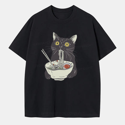 Vintage Funny Cat Eating Noodles Classic T-Shirt