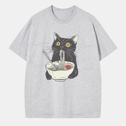 Vintage Funny Cat Eating Noodles Classic T-Shirt