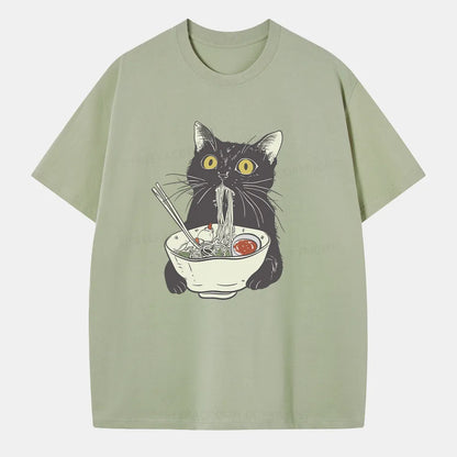 Vintage Funny Cat Eating Noodles Classic T-Shirt