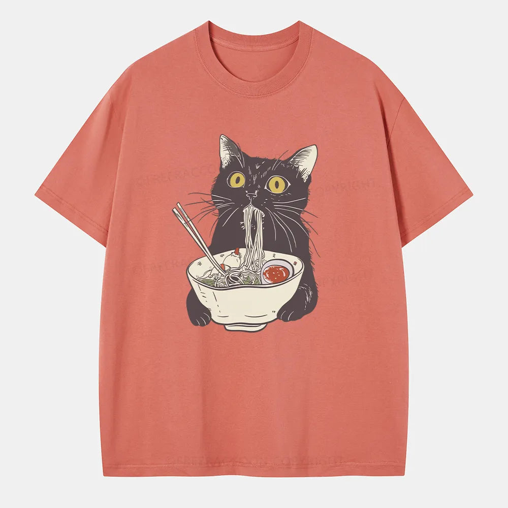 Vintage Funny Cat Eating Noodles Classic T-Shirt