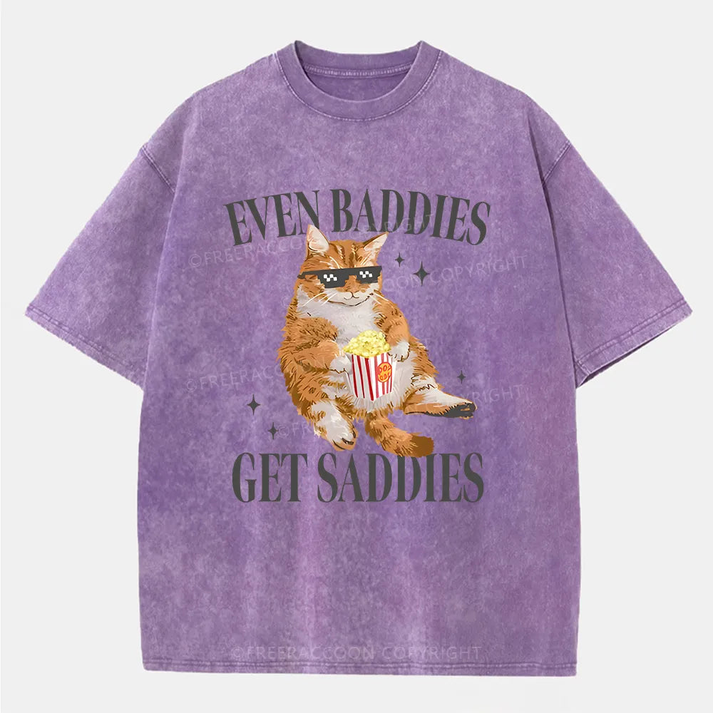 Vintage Cat Even Baddies Get Saddies Washed T-Shirt