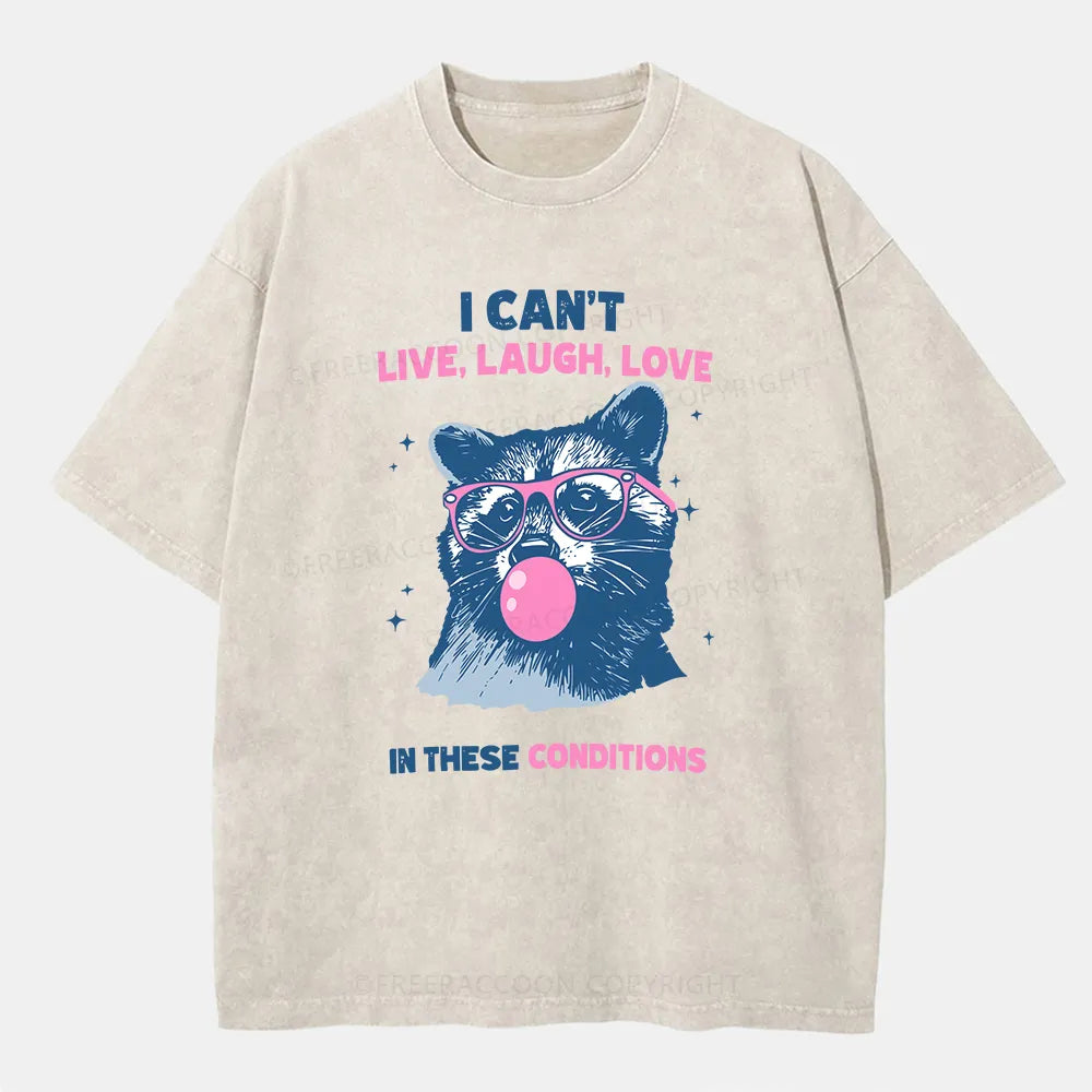 Vintage Can'T Live Laugh Love Raccoon Washed T-Shirt