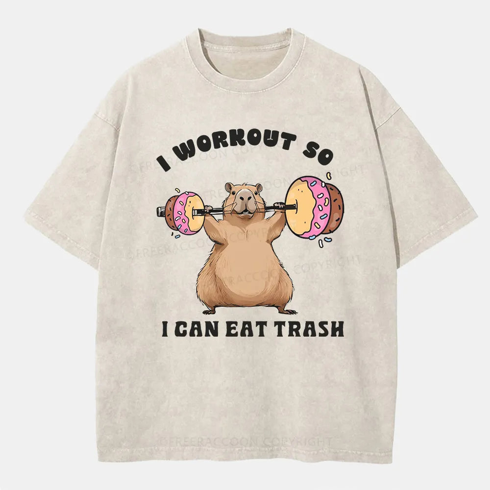 Vintage I Workout, So I Can Eat Trash Washed T-Shirt